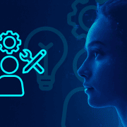 Imagen de una mujer con elementos tecnológicos y de innovación digital.